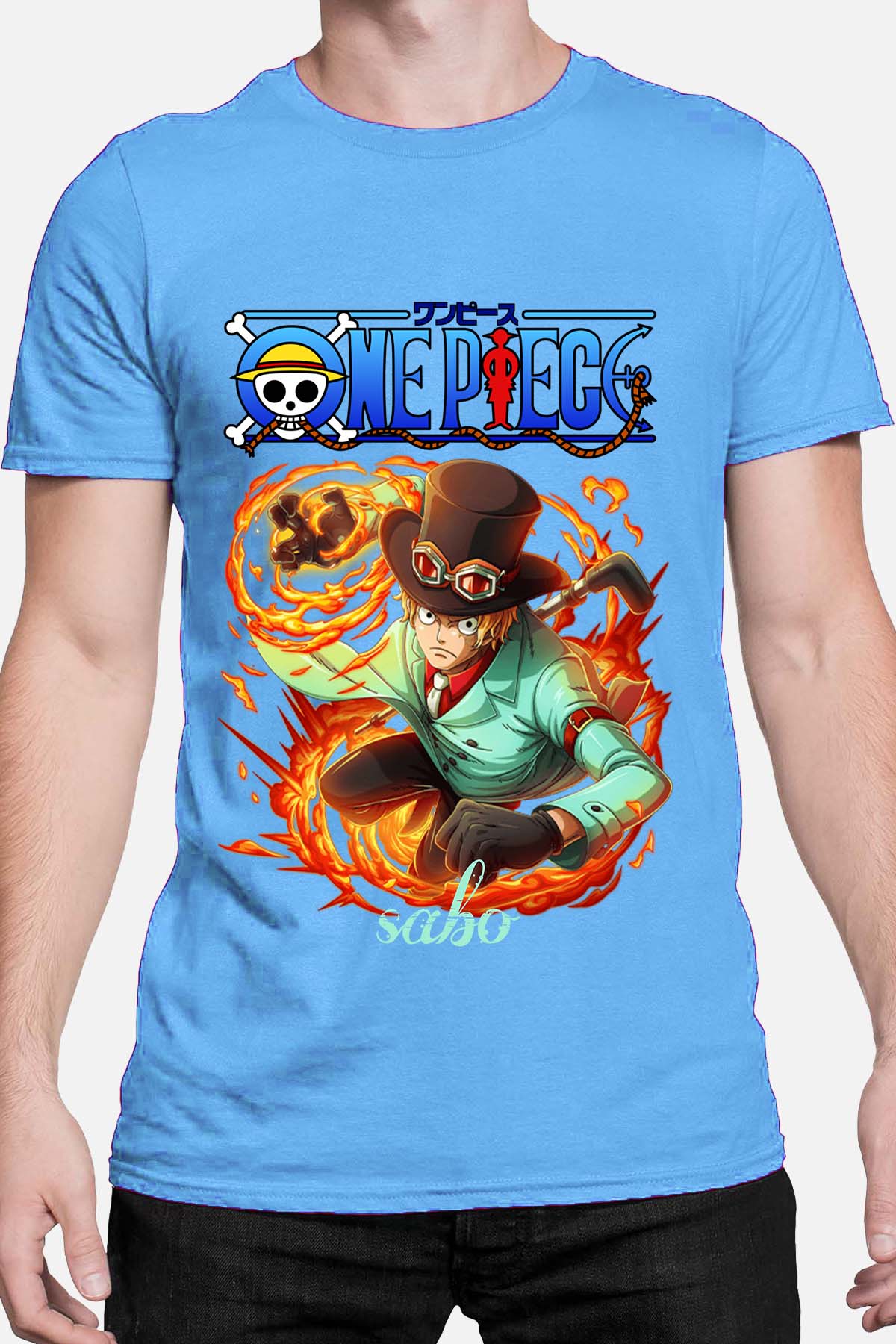 COULEUR:Bleu Ciel|T-shirt Homme | Attack One Piece 08 Bleu Ciel