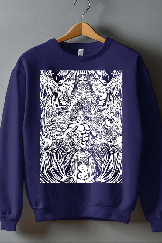 COULEUR:Marine|Sweat Col Rond Garçon | Attaques des Titans 12 Marine