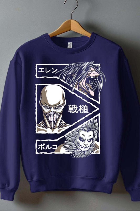 COULEUR:Marine|Sweat Col Rond Garçon | Attaques des Titans 18 Marine