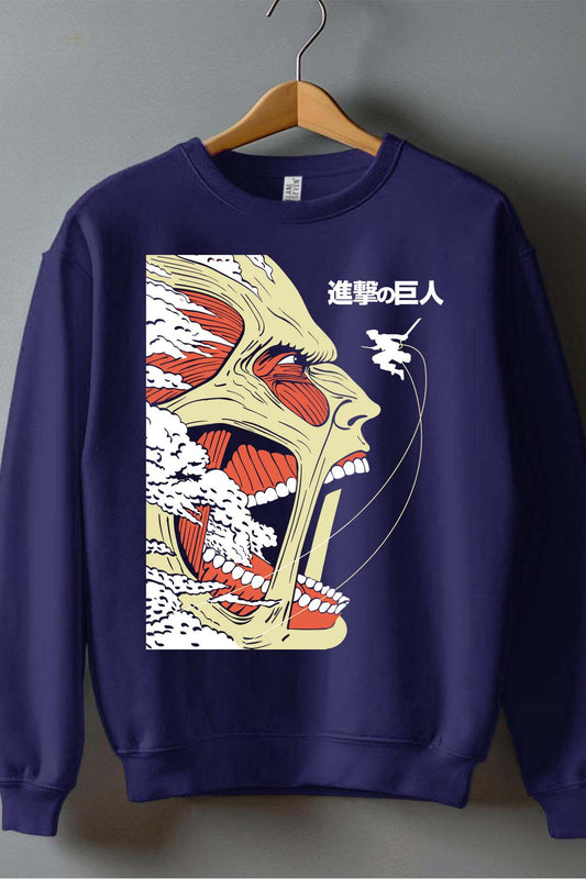 COULEUR:Marine|Sweat Col Rond Garçon | Attaques des Titans 22 Marine