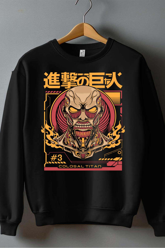 COULEUR:Noir|Sweat Col Rond Garçon | Attaques des Titans 23 Noir