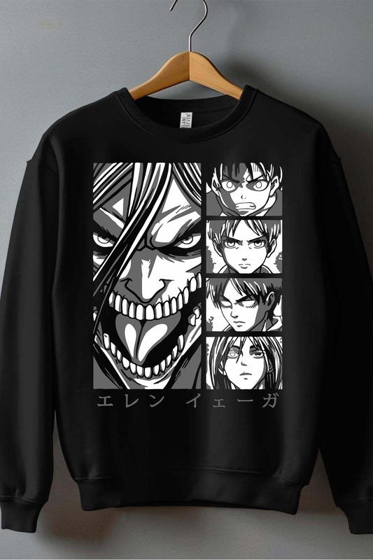 COULEUR:Noir|Sweat Col Rond Garçon | Attaques des Titans 24 Noir