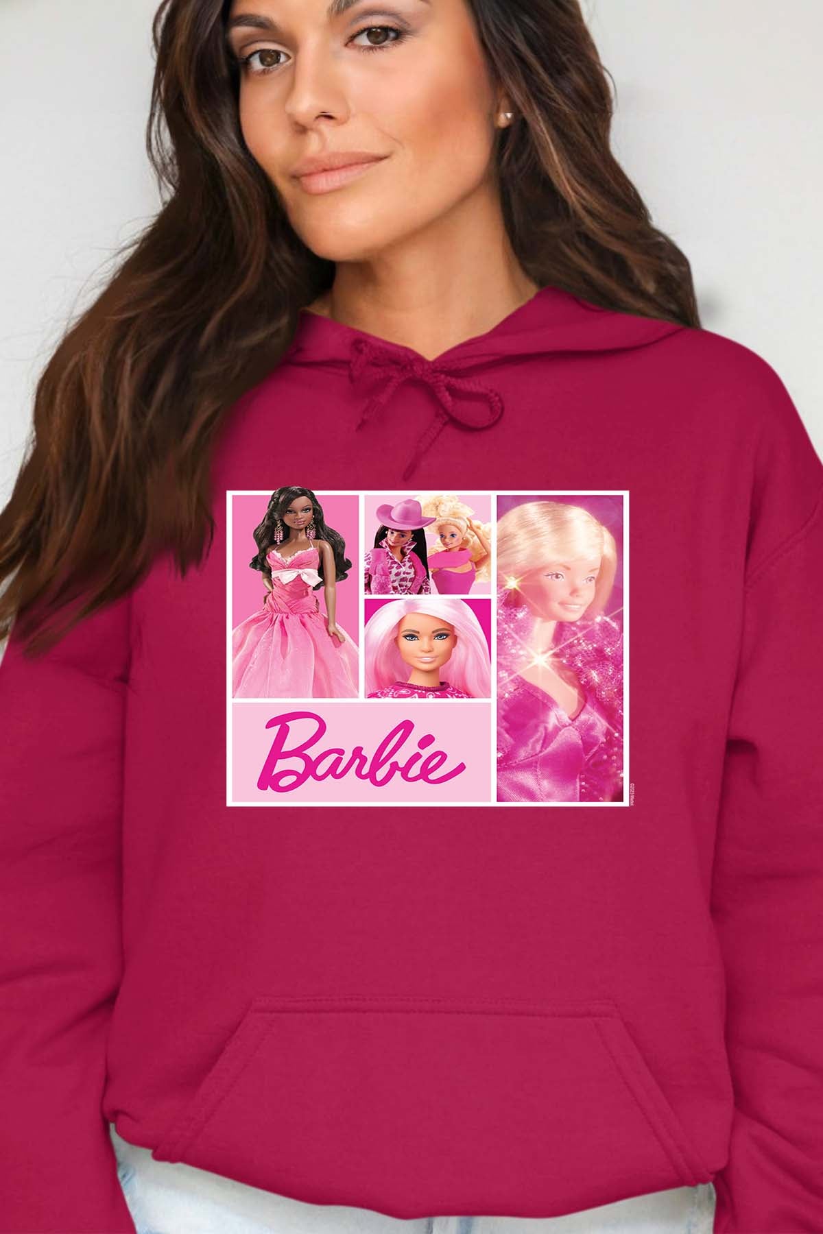 COULEUR:Bordeaux|Sweat Capuche Femme | Barbie Dolls collage Bordeaux