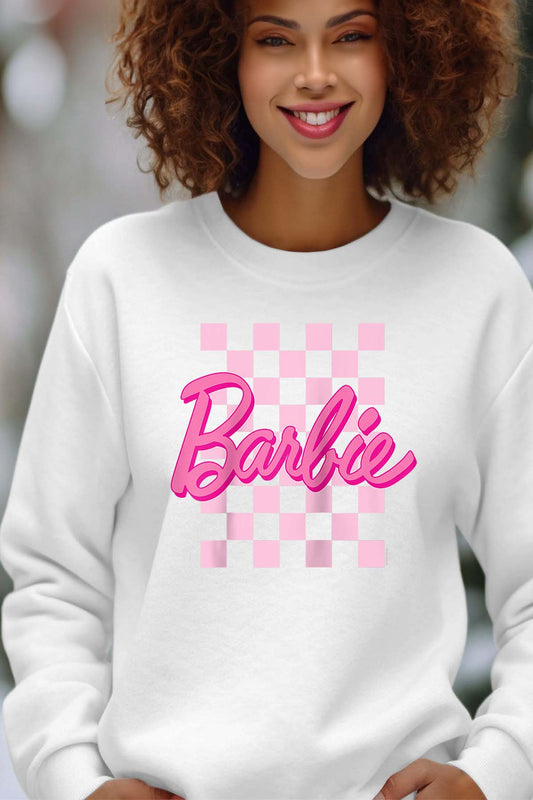 COULEUR:Blanc|Sweat Col Rond Femme | Barbie Raglan Blanc