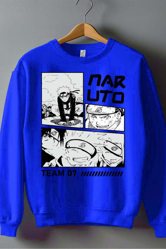 COULEUR:Bleu Roi|Sweat Col Rond Homme | Bd naruto NOIR Bleu Roi