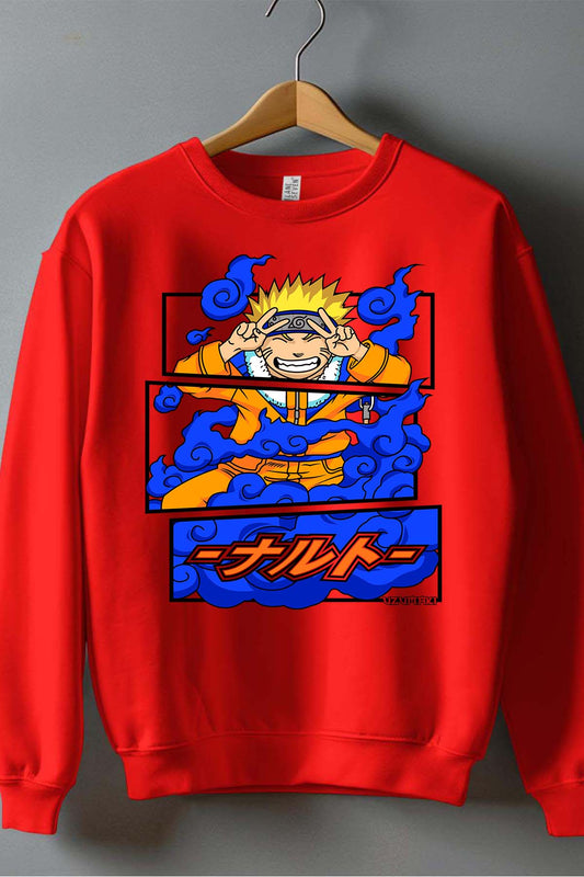 COULEUR:Rouge|Sweat Col Rond Garçon | Cadre naruto uzumaki 01A Rouge
