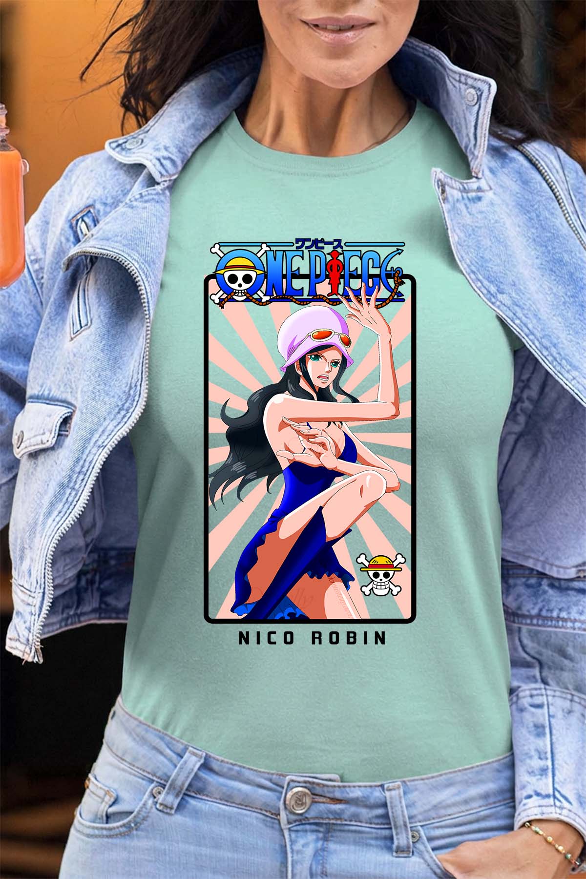 COULEUR:Vert d'eau|T-shirt Femme | Card NICO ROBIN 01 Vert d'eau