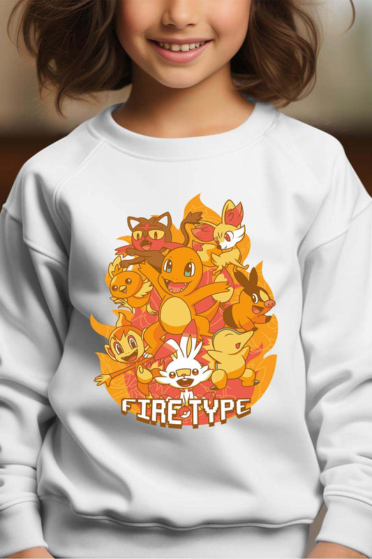 COULEUR:Blanc|Sweat Col Rond Fille | Charmander Team Blanc