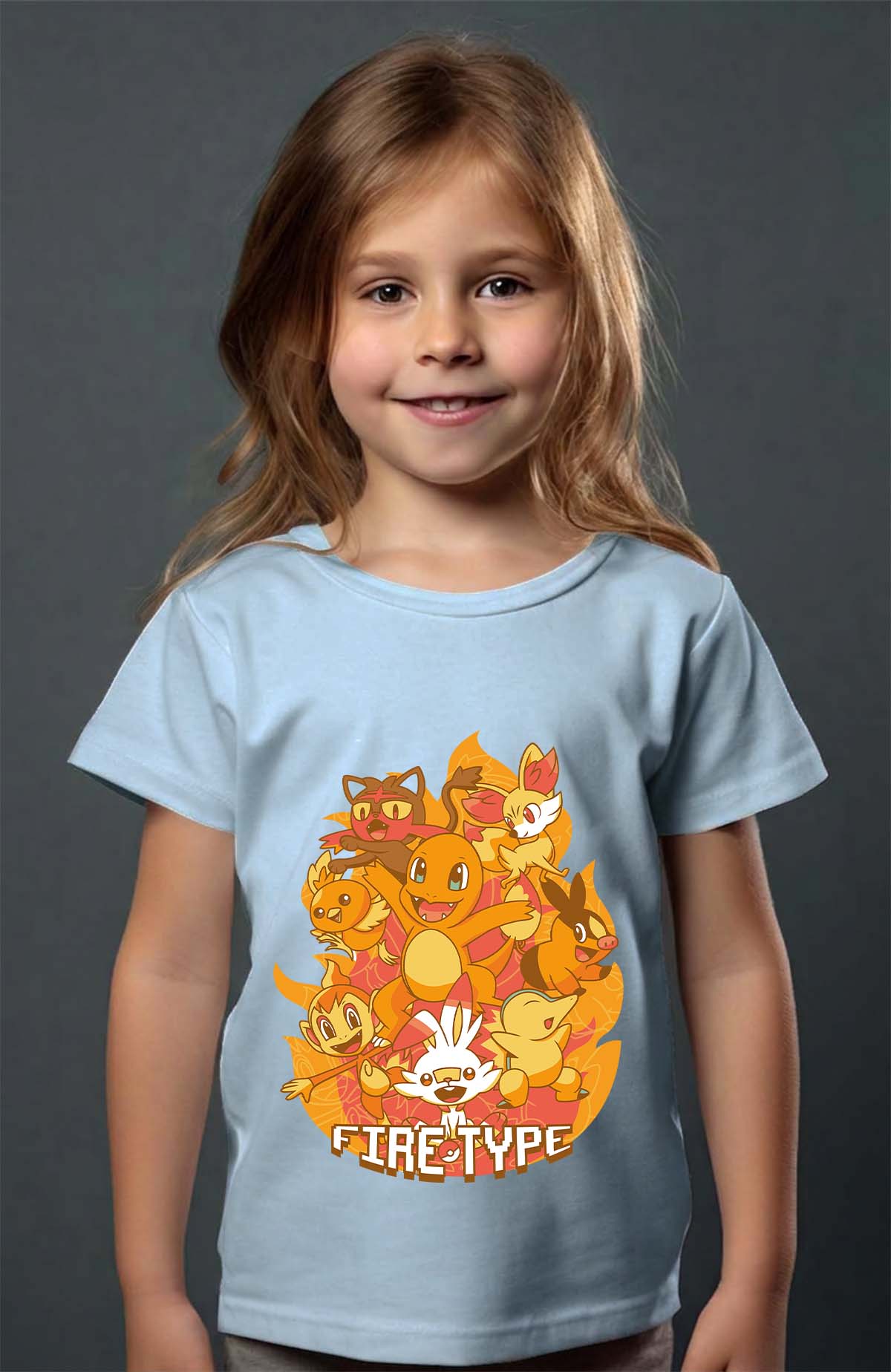 COULEUR:Bleu Ciel|T-shirt Fille | Charmander Team Bleu Ciel