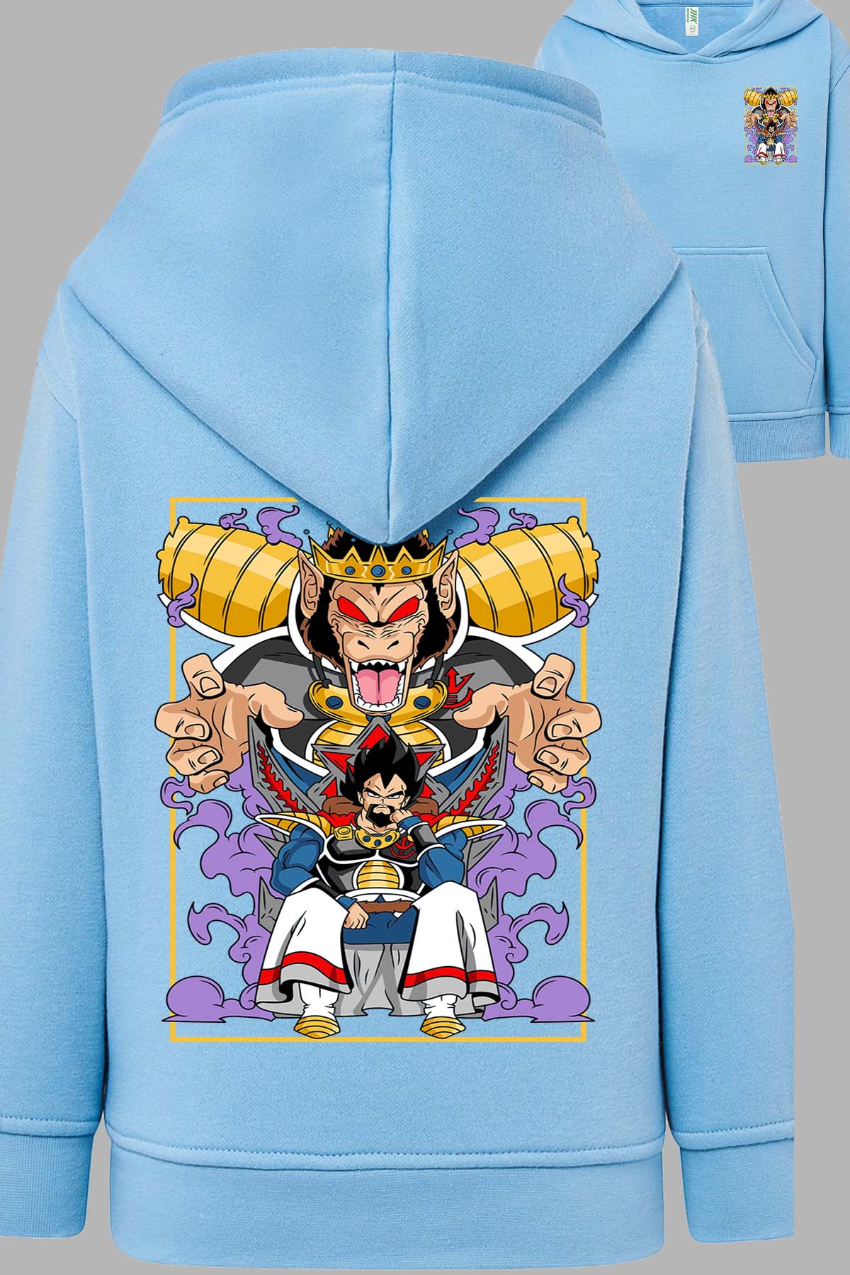 COULEUR:Bleu Ciel|Sweat Capuche Homme | DragonBall Rey Vegeta Bleu Ciel
