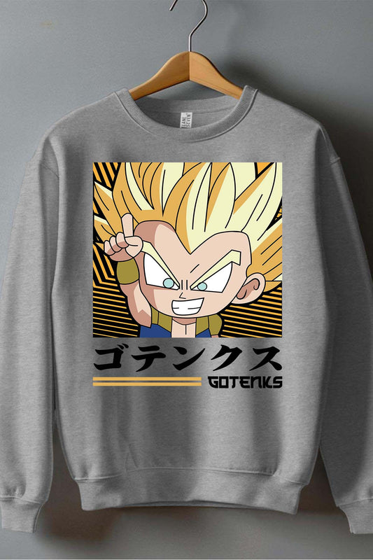 COULEUR:Gris|Sweat Col Rond Homme | GOTENKS Chibi 01 Gris