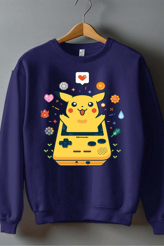 COULEUR:Marine|Sweat Col Rond Garçon | Gameboy pikachu 2 Marine