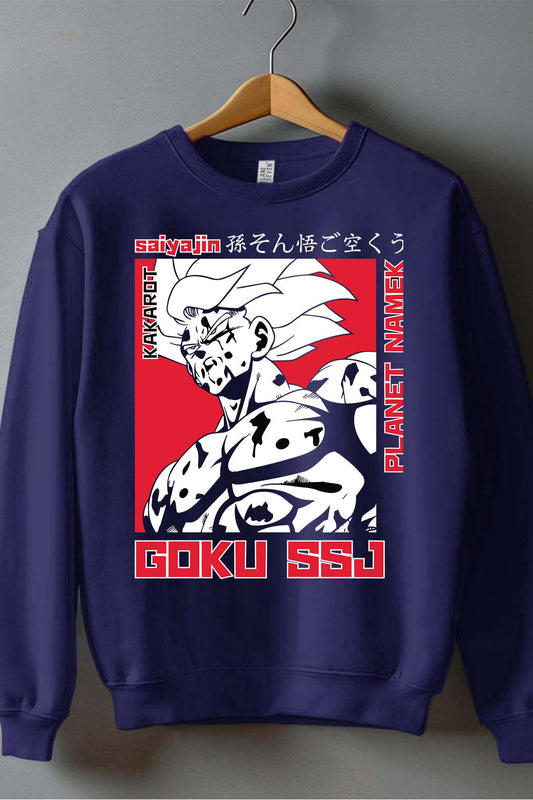 COULEUR:Marine|Sweat Col Rond Homme | Goku SSJ Marine