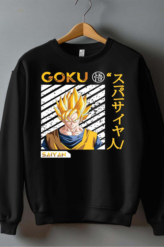 COULEUR:Noir|Sweat Col Rond Homme | Goku Sayan Noir