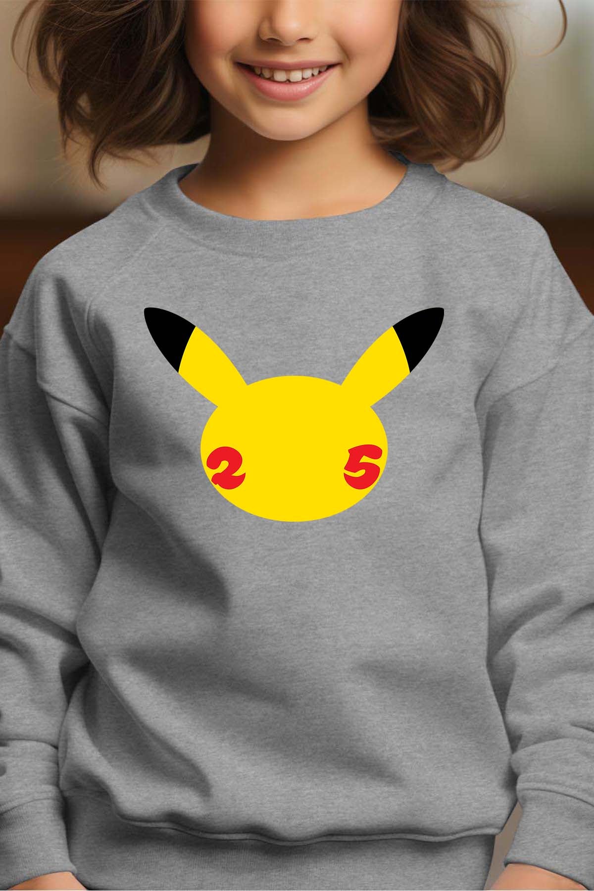COULEUR:Gris|Sweat Col Rond Fille | Head Pikachu Gris