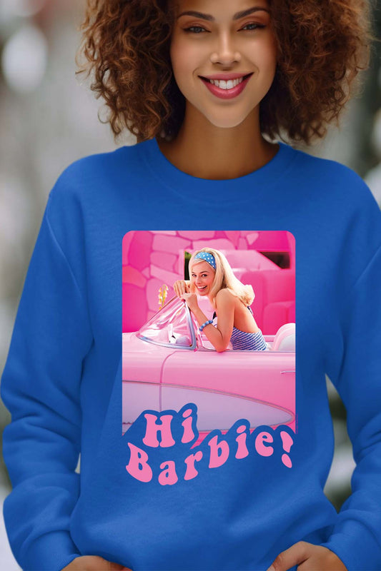 COULEUR:Bleu Roi|Sweat Col Rond Femme | Hi Barbie Bleu Roi