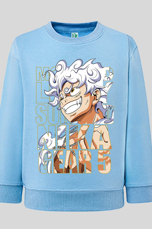 COULEUR:Bleu Ciel|Sweat Col Rond Garçon | LUFFY G5 txt incrust Bleu Ciel