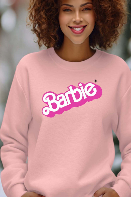 COULEUR:Rose|Sweat Col Rond Femme | Logo barbie Rose