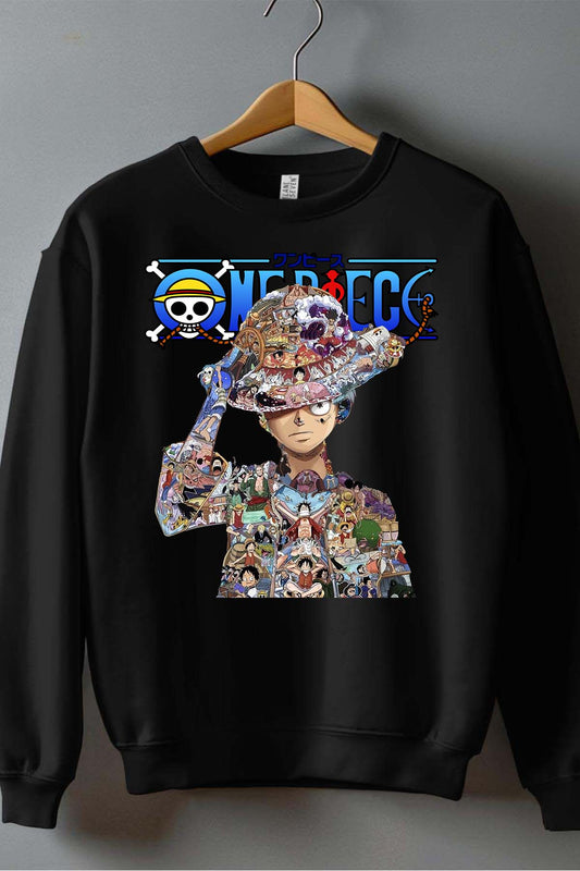 COULEUR:Noir|Sweat Col Rond Garçon | Luffy Multi incrustation Noir
