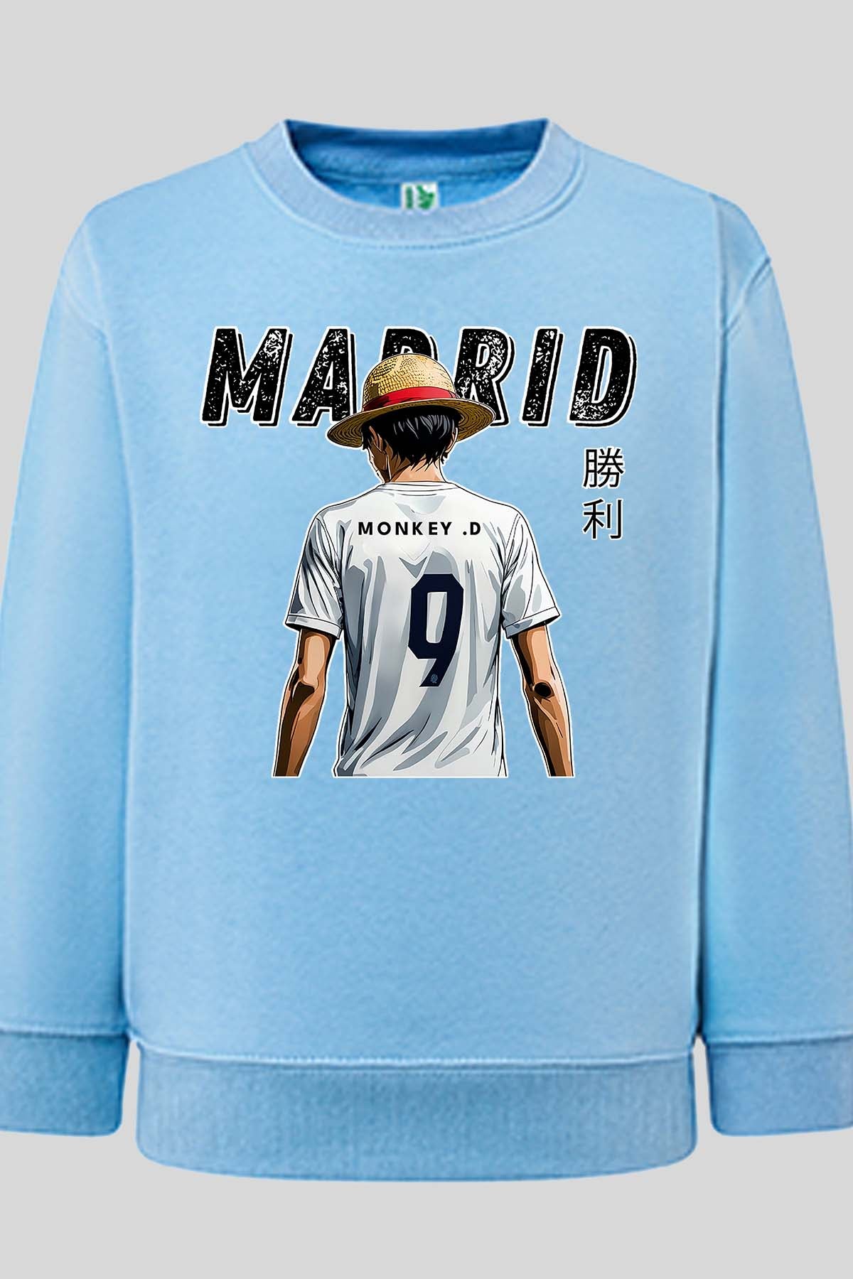 COULEUR:Bleu Ciel|Sweat Col Rond Garçon | Luffy madrid Bleu Ciel
