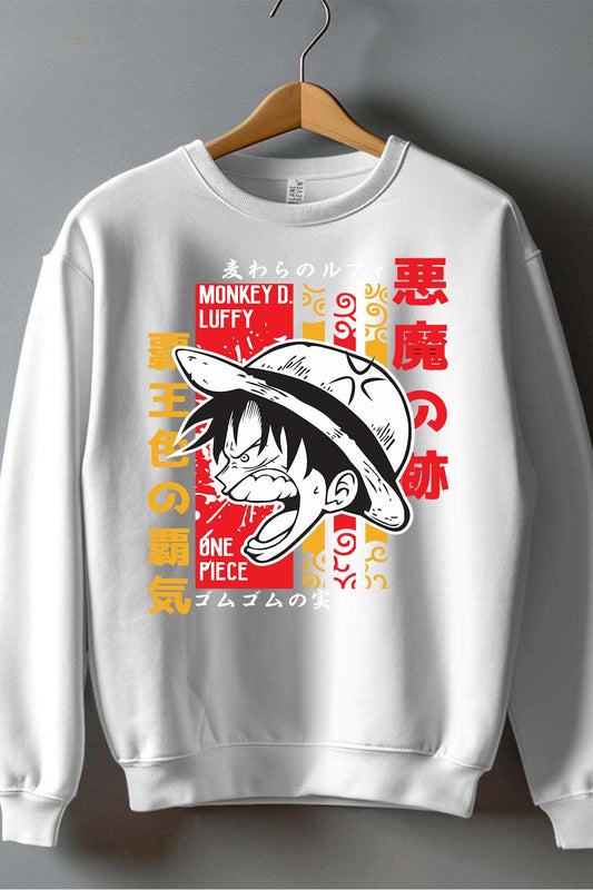 COULEUR:Blanc|Sweat Col Rond Homme | Monkey D Cartoon Blanc