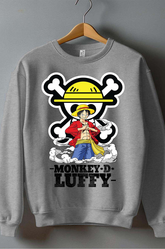 COULEUR:Gris|Sweat Col Rond Homme | Monkey D Luffy Gris