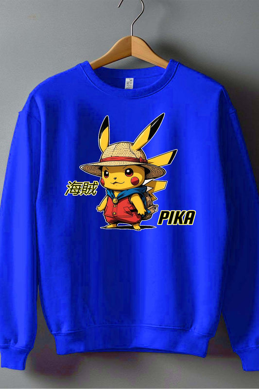 COULEUR:Bleu Roi|Sweat Col Rond Garçon | Pika Luffy Bleu Roi
