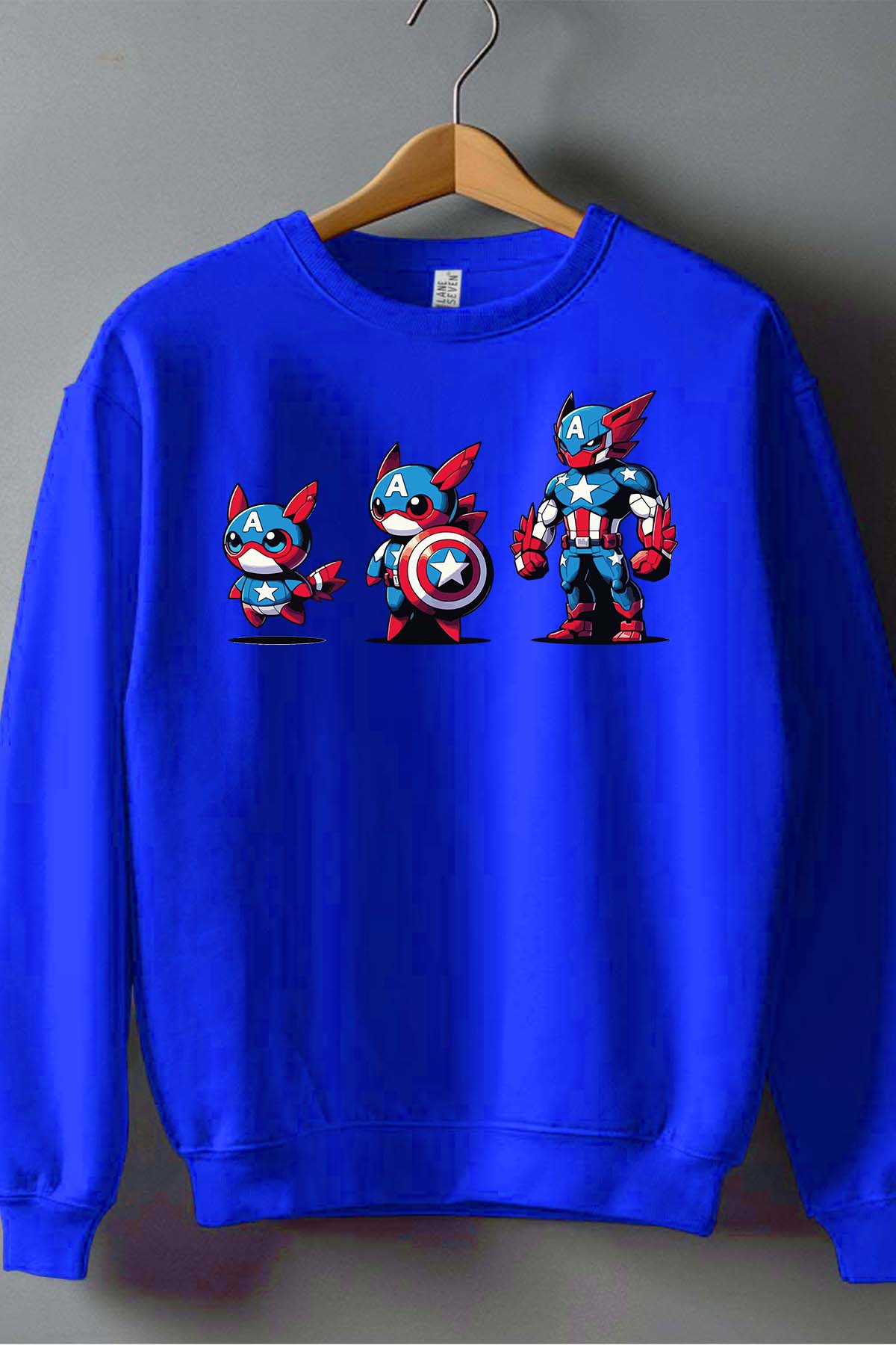 COULEUR:Bleu Roi|Sweat Col Rond Garçon | Poke America Bleu Roi