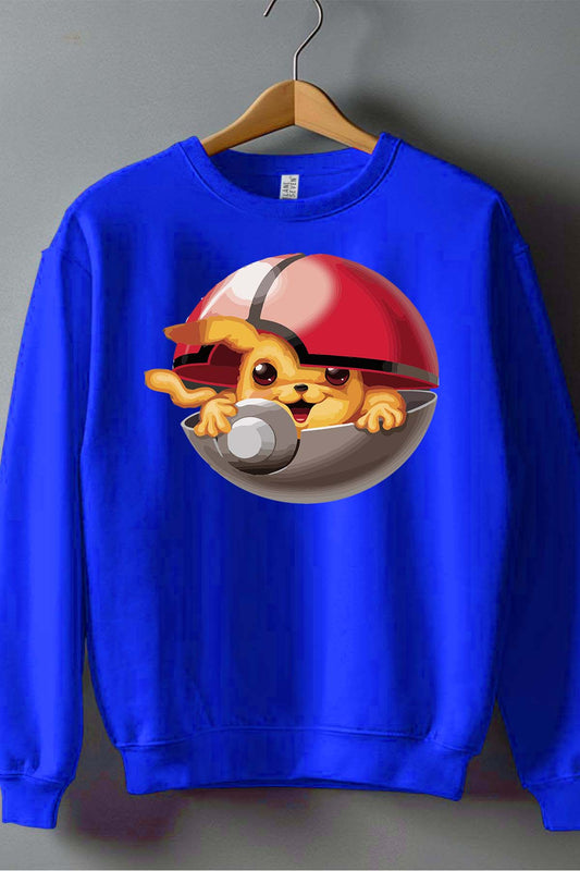 COULEUR:Bleu Roi|Sweat Col Rond Garçon | Poke Ball Mon Bleu Roi