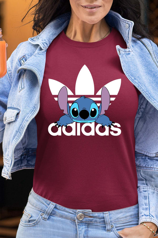 COULEUR:Bordeaux|T-shirt Femme | Stich adid allongé Bordeaux