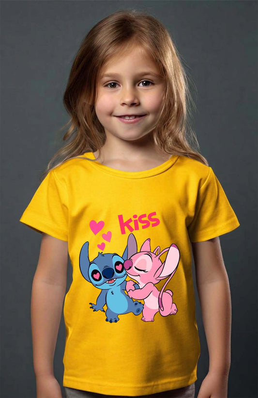 COULEUR:Jaune|T-shirt Fille | Stitch Angel kiss Jaune