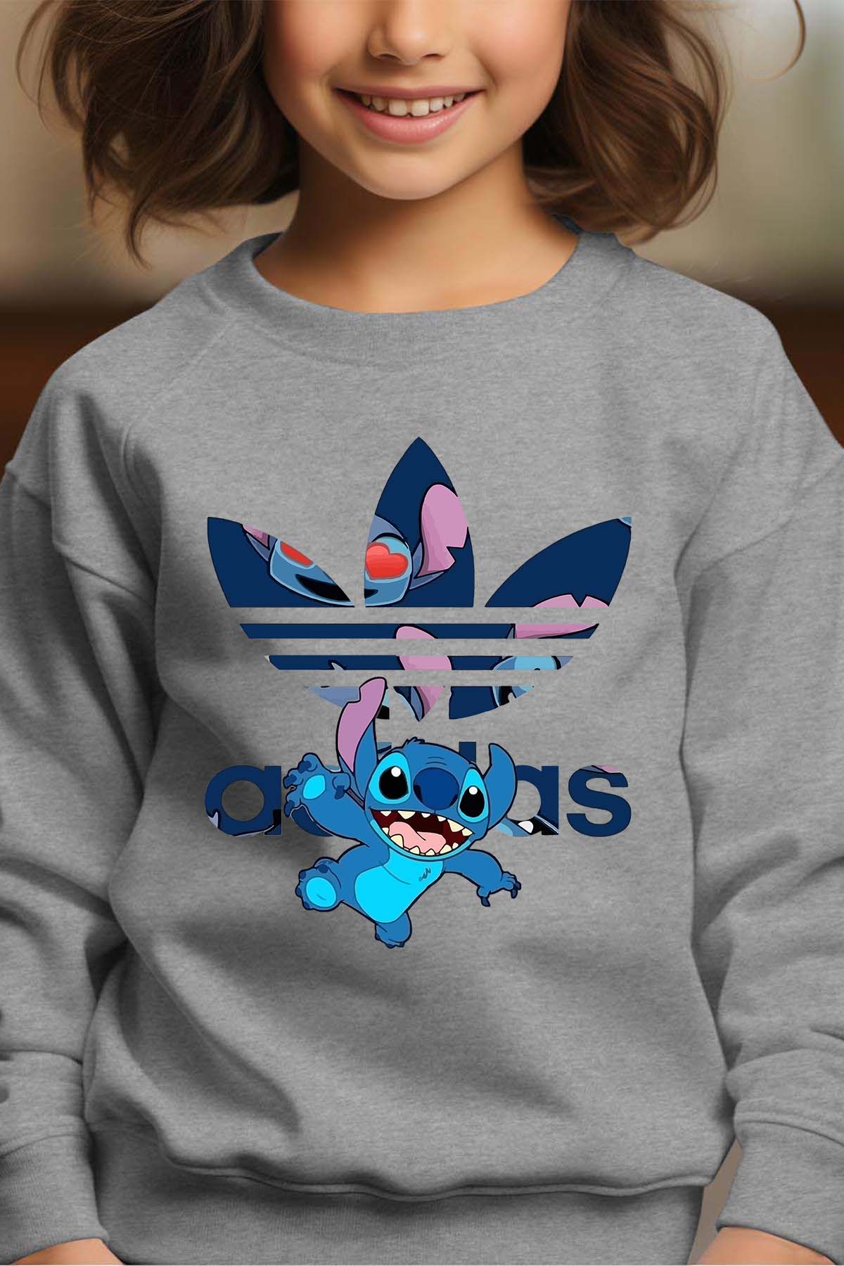 COULEUR:Gris|Sweat Col Rond Fille | Stitch Patern Adid Gris
