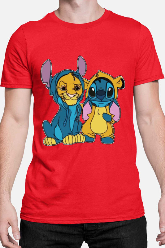 COULEUR:Rouge|T-shirt Homme | Stitch & Simba déguisé Rouge