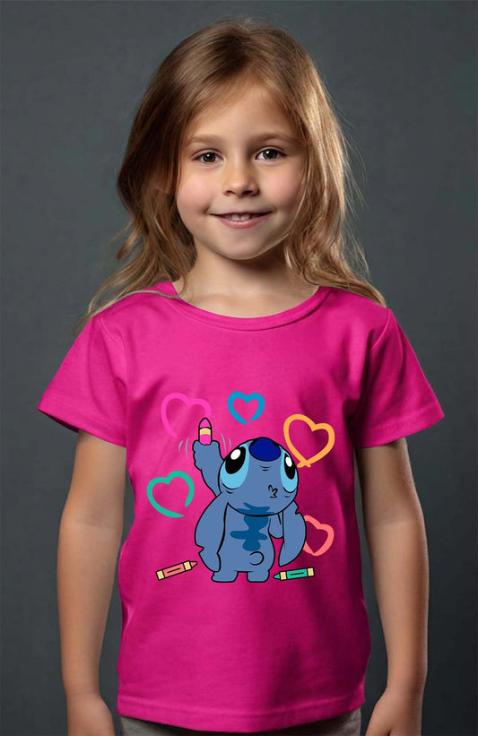 COULEUR:Fuchsia|T-shirt Fille | Stitch Write heart Fuchsia
