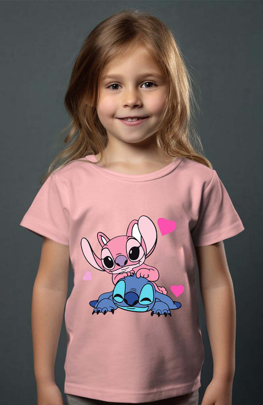 COULEUR:Rose|T-shirt Fille | Stitch bundle 209 Rose