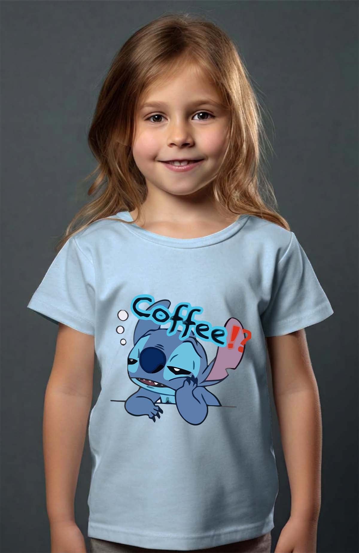 COULEUR:Bleu Ciel|T-shirt Fille | Stitch coffee Bleu Ciel