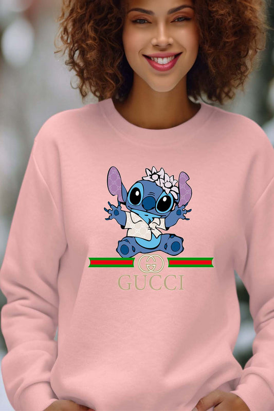 COULEUR:Rose|Sweat Col Rond Femme | Stitch gucci Chemise Rose