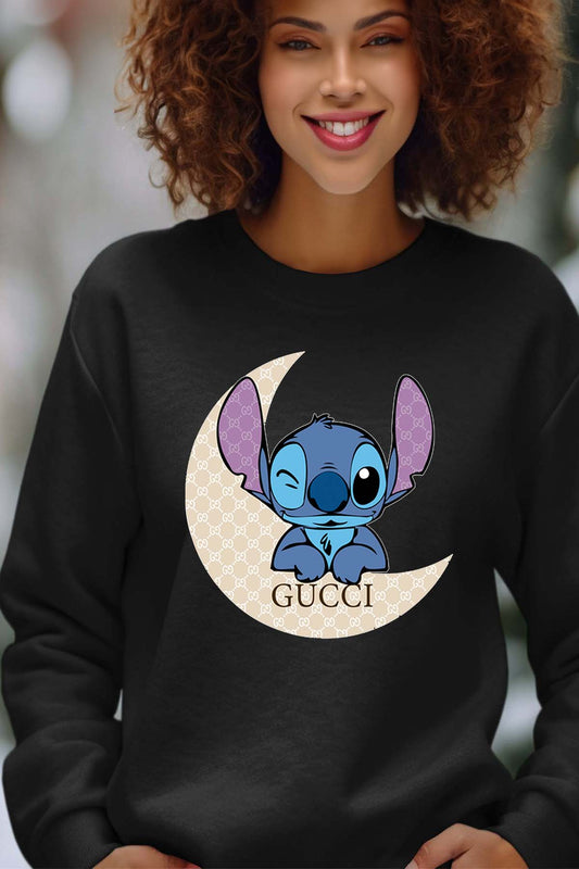 COULEUR:Noir|Sweat Col Rond Femme | Stitch gucci clin d'oeil Noir