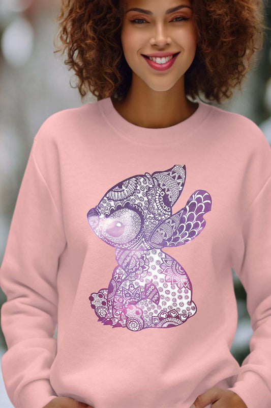 COULEUR:Rose|Sweat Col Rond Femme | Stitch magala Rose