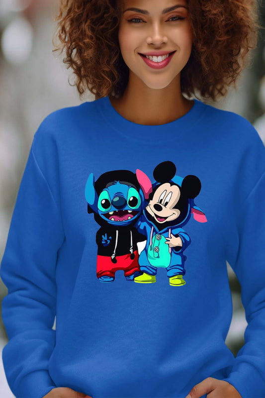 COULEUR:Bleu Roi|Sweat Col Rond Femme | Stitch mickey déguisé Bleu Roi