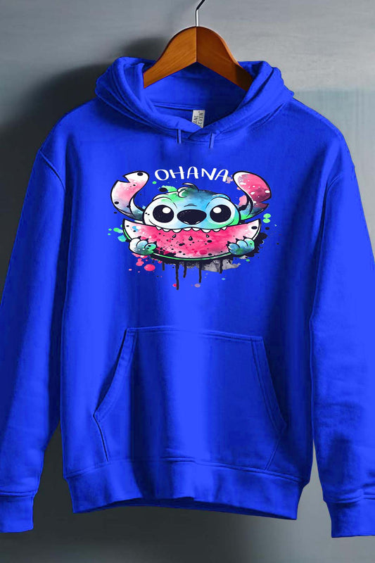 COULEUR:Bleu Roi|Sweat Capuche Garçon | Stitch ohana Pastèque Bleu Roi