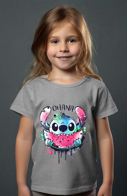 COULEUR:Gris|T-shirt Fille | Stitch ohana Pastèque Gris