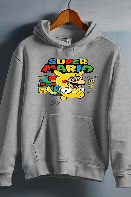 COULEUR:Gris|Sweat Capuche Homme | Super PikaMario Gris