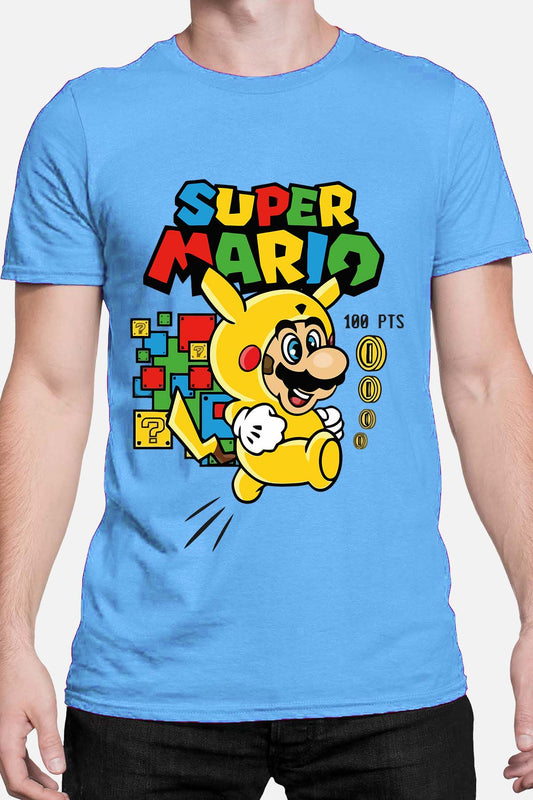 COULEUR:Bleu Ciel|T-shirt Homme | Super PikaMario Bleu Ciel
