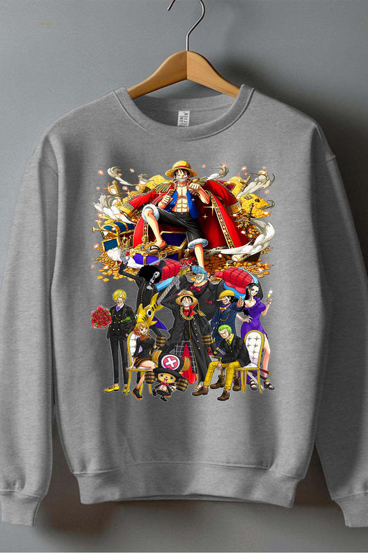 COULEUR:Gris|Sweat Col Rond Garçon | Team luffy 01 Gris