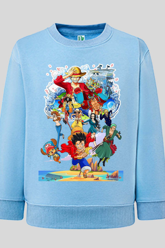 COULEUR:Bleu Ciel|Sweat Col Rond Garçon | Team luffy 03 Bleu Ciel