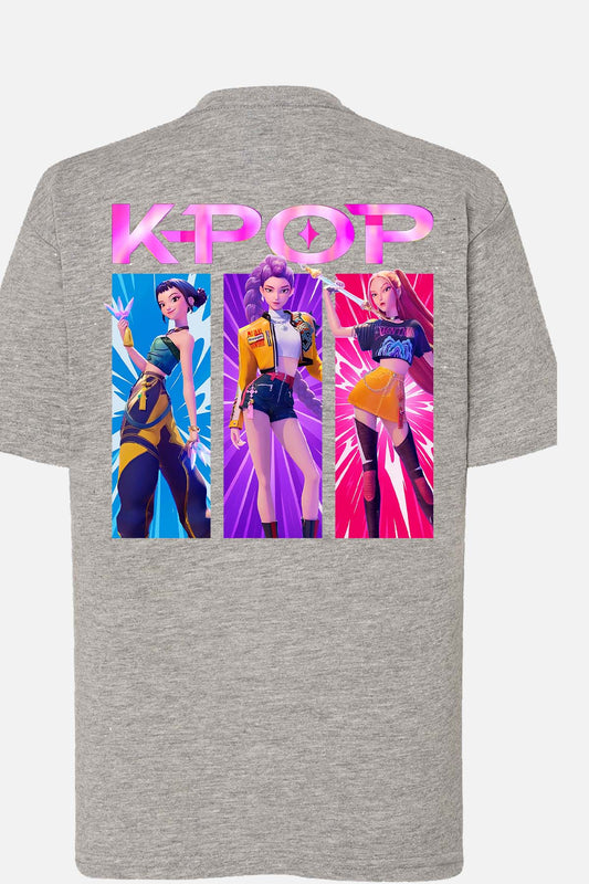 T-shirt Fille Trio Kpop Rose Gris