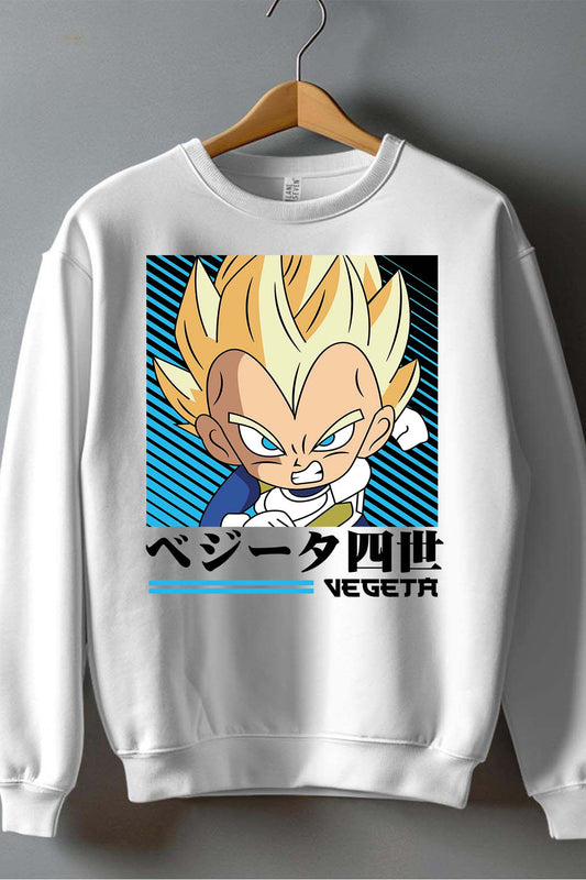 COULEUR:Blanc|Sweat Col Rond Garçon | VEGETA CHIBI 01 Blanc