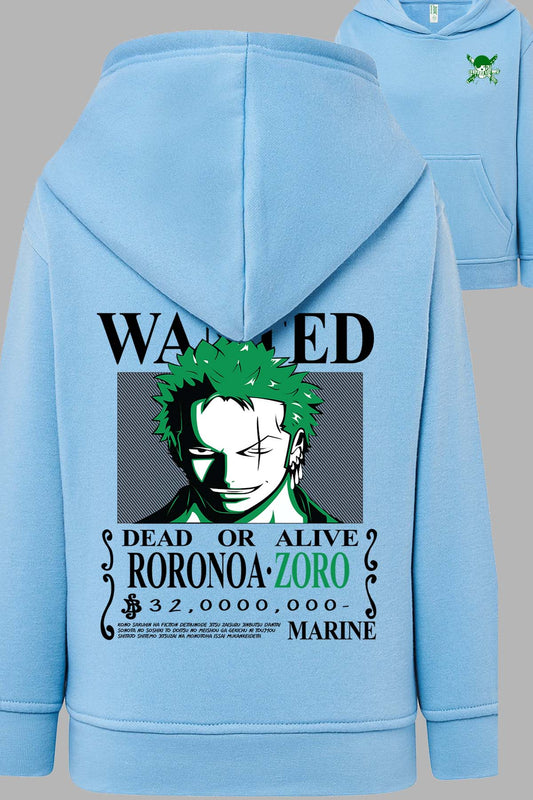 COULEUR:Bleu Ciel|Sweat Capuche Garçon | Wanted Roronoa Bleu Ciel