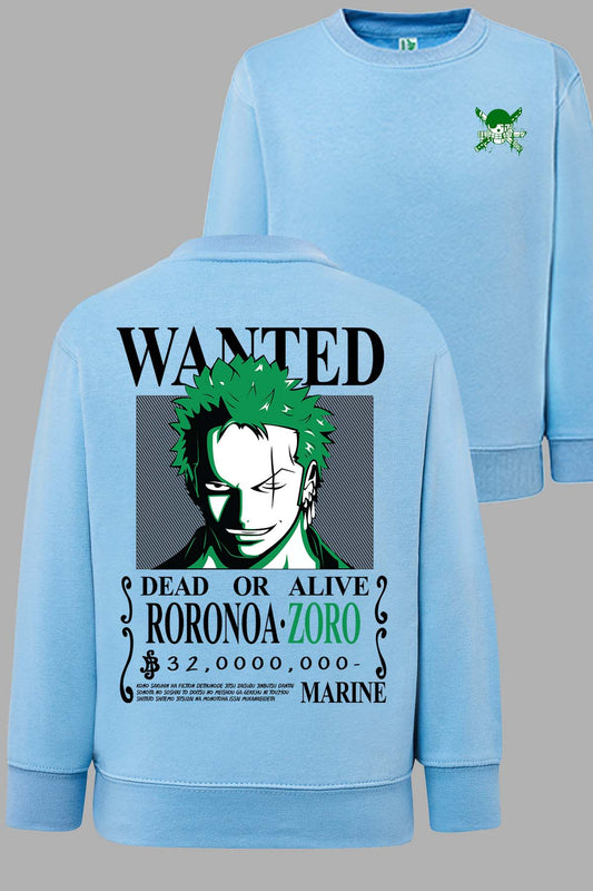 COULEUR:Bleu Ciel|Sweat Col Rond Garçon | Wanted Roronoa Bleu Ciel